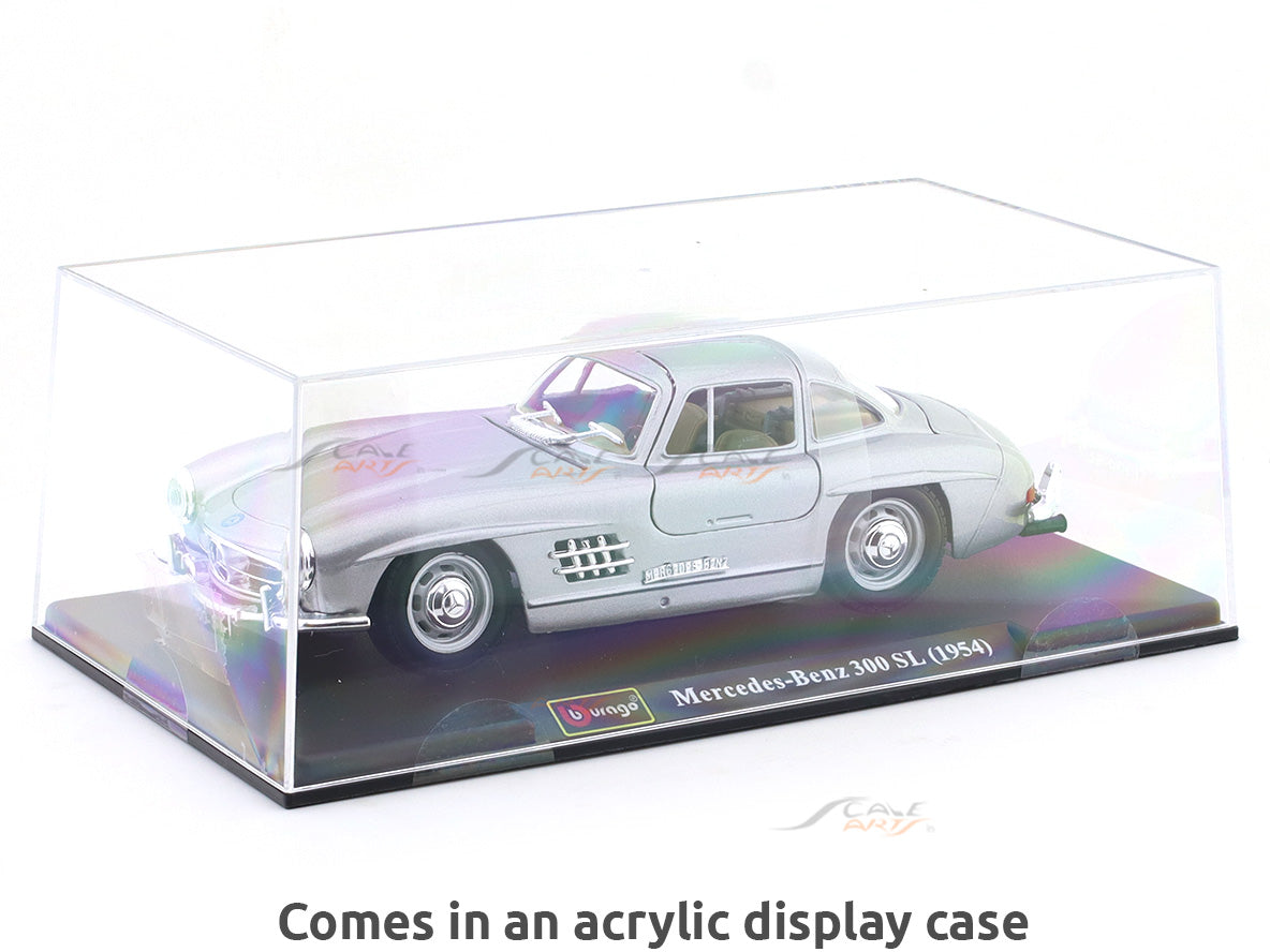 1954 Mercedes-Benz 300SL Silver with Acrylic Case 1:24 Bburago