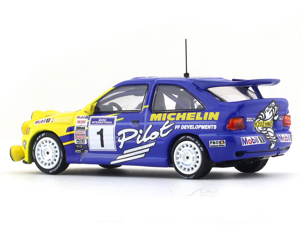 Inno 64 1:64 Scale Diecast Model Rally Car Compatible With Ford Escort RS Cosworth M.Wilson/B.Thomas (No.1 Michelin Pilot British Rally Championship Manx International Rally 1994) In Blue/Yellow