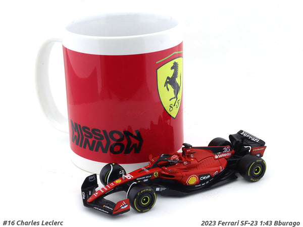 2023 Ferrari SF-23 Charles Leclerc 1:43 Bburago & Coffee mug set scale model car