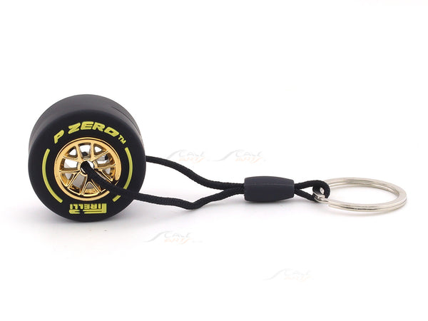Formula One F1 Tire P-Zero Pirelli with rim light Yellow keyring / keychain