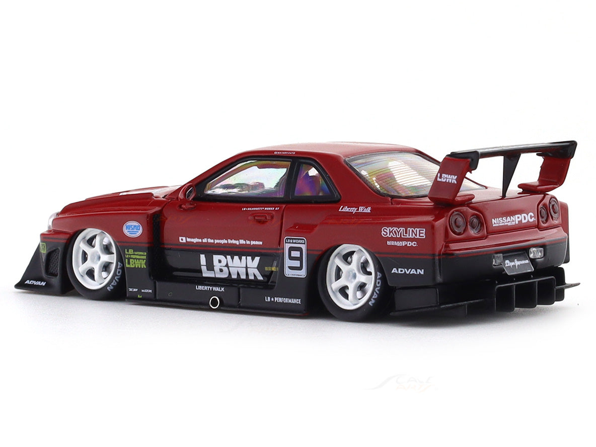 Nissan Skyline ER34 LBWK Red 1:64 Street Weapon Diecast Scale