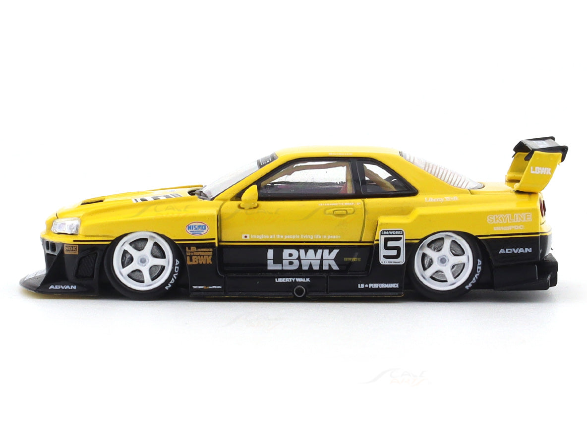 Nissan Skyline ER34 LBWK Yellow 1:64 Street Weapon diecast scale