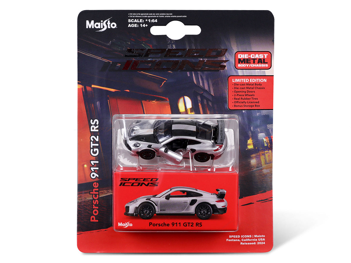 Porsche 911 GT2 RS Silver 1:64 Maisto licensed diecast scale model