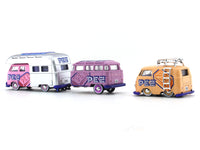 1959 Volkswagen Double Cab Pickup , Trailer & 1960 Volkswagen Delivery 1:64 M2 Machines diecast hauler scale model