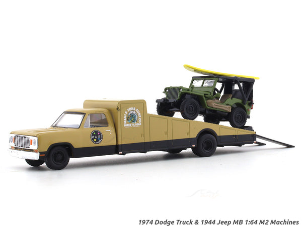 1974 Dodge Truck & 1944 Jeep MB 1:64 M2 Machines diecast hauler scale model