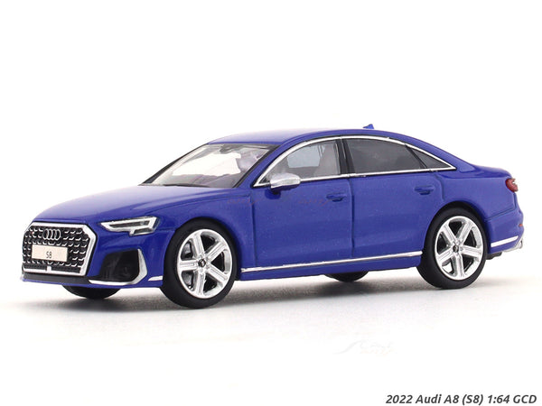 2022 Audi A8 (S8) Blue 1:64 GCD diecast scale model miniature car replica