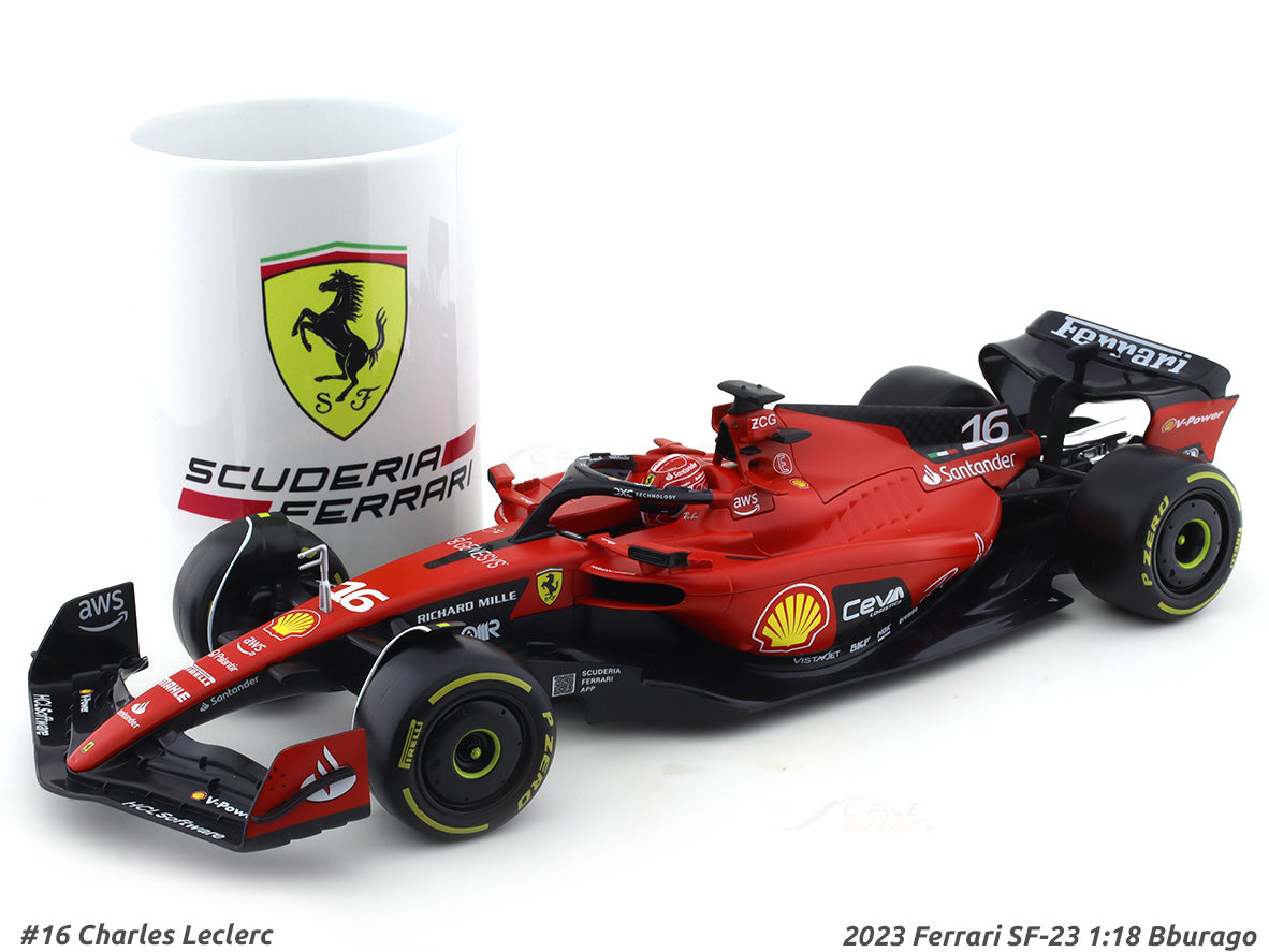 Ferrari SF23 with showcase 16 Charles Leclerc F1 2023 Bburago  18-16820-LE-VET