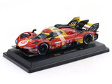 Model race car on a black base with a white background