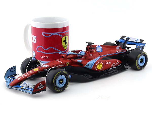 2024 Ferrari SF24 #16 Charles Leclerc Miami GP 1:18 Bburago Deluxe & Coffee Mug set