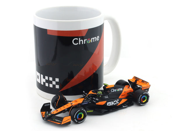 Coffee mug & 2024 McLaren MCL38 No. 4 Lando Norris 1:43 Bburago Formula 1 diecast scale model car