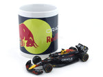 Coffee mug & 2024 Oracle Red Bull RB20 No. 1 Max Verstappen 1:43 Bburago Formula 1 diecast scale model car