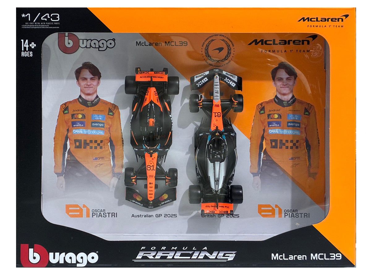 2025 McLaren MCL39 Oscar Piastri Twin Pack 1:43 Bburago Licensed Dieca
