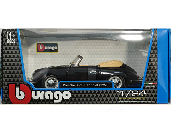 1961 Porsche 356B Cabriolet black 1:24 Bburago licensed diecast Scale Model car