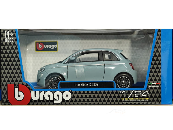 2023 Fiat 500e blue 1:24 Bburago licensed diecast Scale Model car