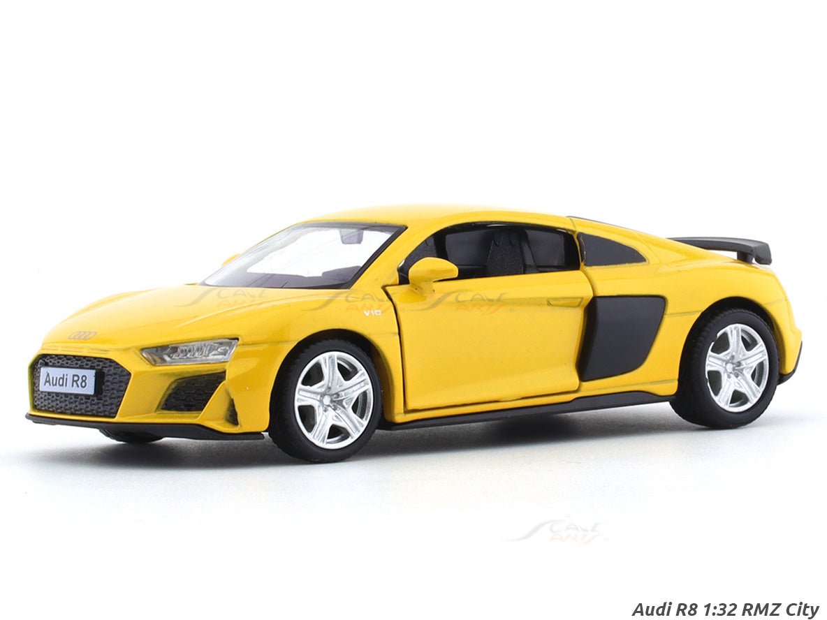 Audi R8 yellow 1:32 RMZ City pull back car scale model | Scale