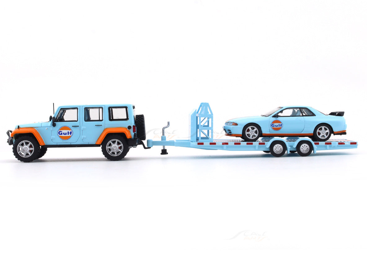 Jeep Wrangler + Nissan Skyline GT-R R32 + Trailer 1:64 Time Micro ...