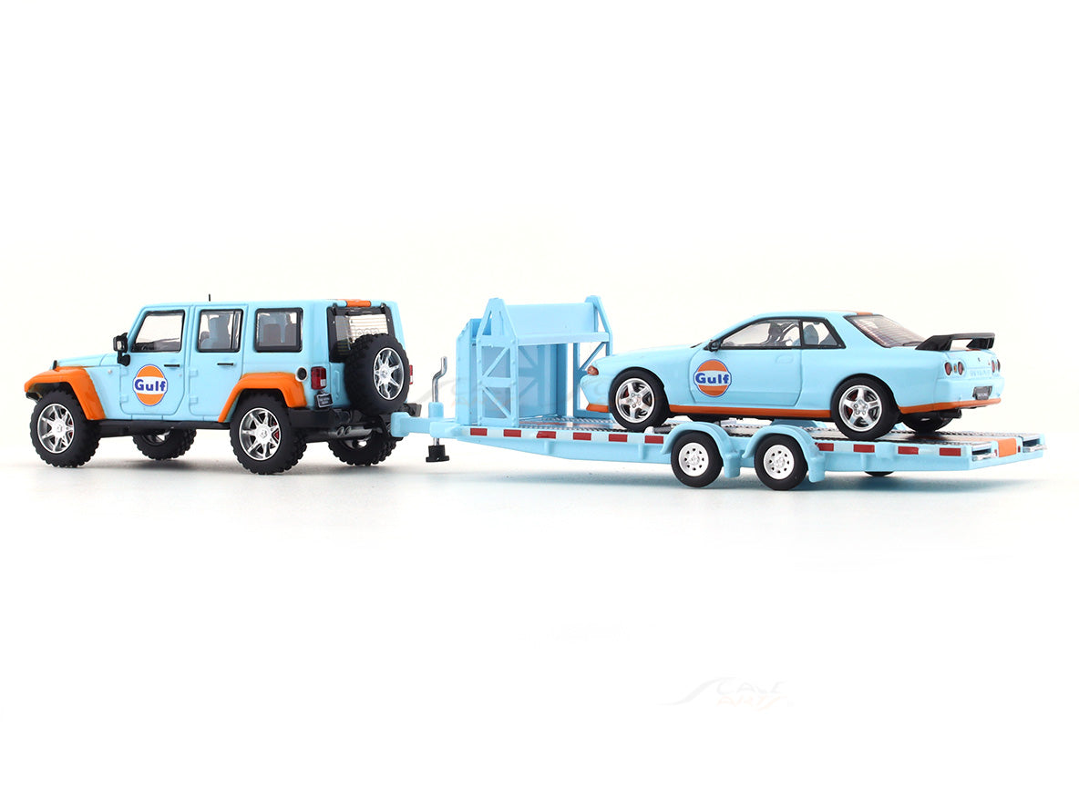 Jeep Wrangler + Nissan Skyline GT-R R32 + Trailer 1:64 Time Micro ...