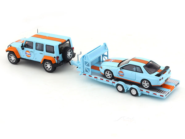 Jeep Wrangler + Nissan Skyline GT-R R32 + Trailer 1:64 Time Micro ...