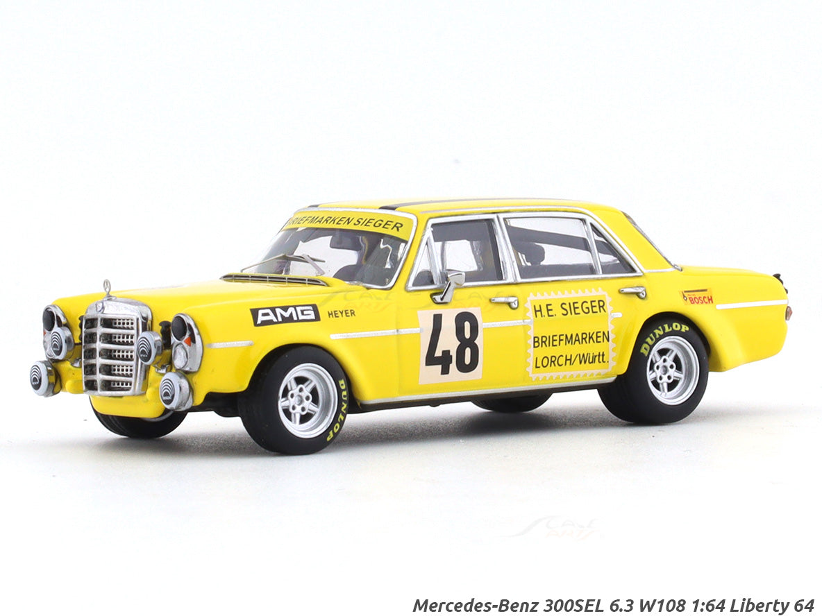 Mercedes-Benz 300SEL 6.3 W108 yellow 1:64 Liberty 64 diecast scale