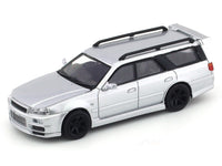 Nissan GTR R34 Stegea silver 1:64 Pop Race diecast scale model car