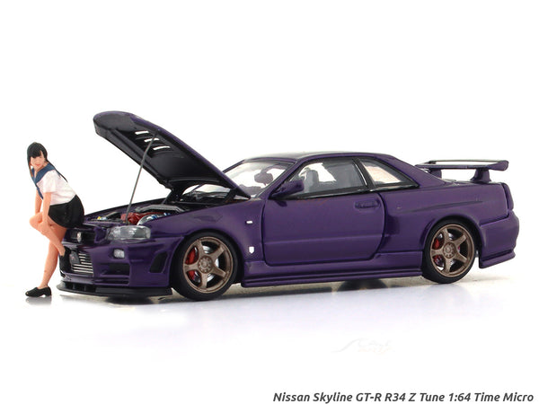 Nissan Skyline GT-R R34 Z Tune purple 1:64 Time Micro diecast scale model miniature car