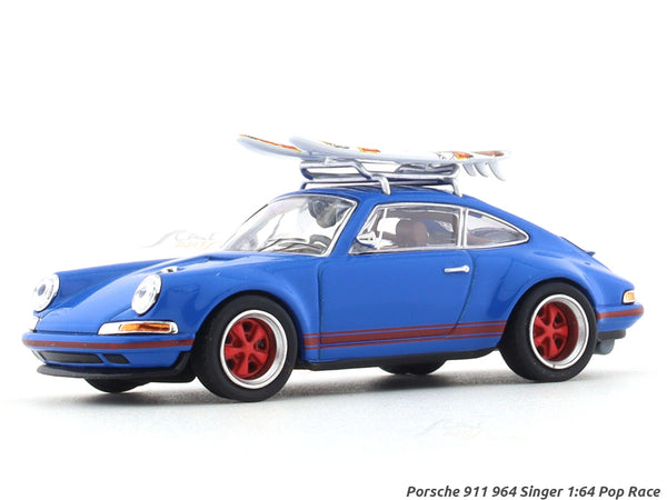 Porsche 911 964 Singer with surfboards 1:64 Pop Race diecast scale model car collectible