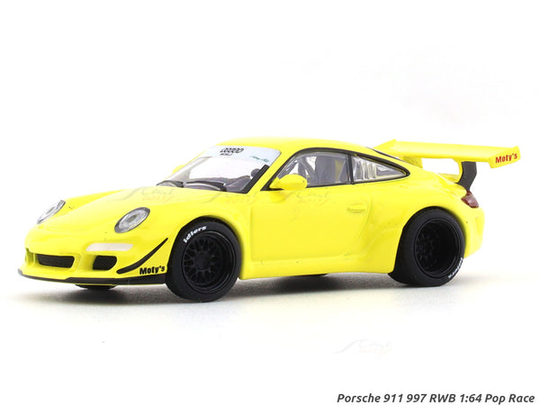 Porsche 911 997 RWB yellow 1:64 Pop Race diecast scale model car miniature