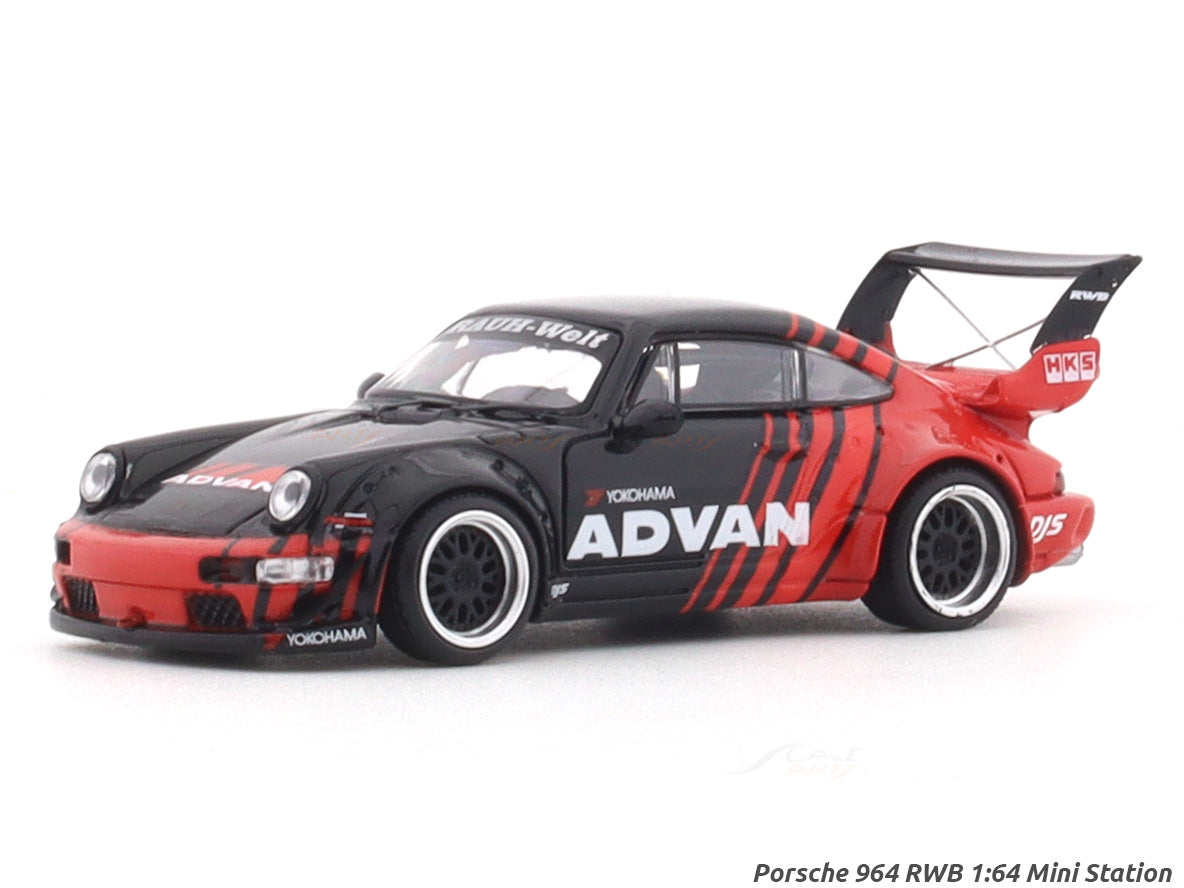 Porsche 964 RWB Advan with figure 1:64 Mini Station diecast scale model ...
