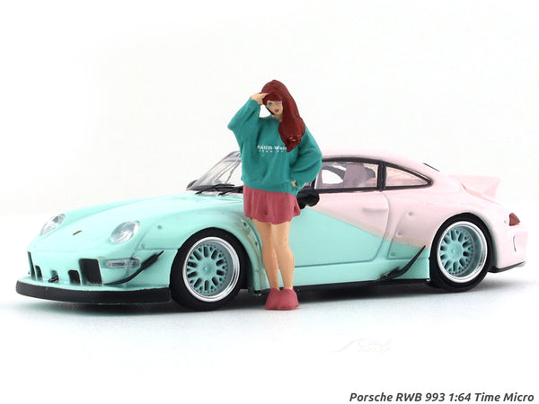 Porsche RWB 993 with figure blue 1:64 Time Micro diecast scale model car