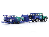 Toyota FJ40 & Nissan Skyline R34 with trailer 1:64 Time Micro diecast scale model collectible