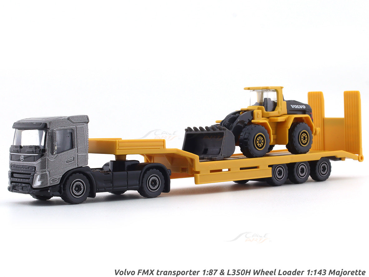 Volvo FMX transporter 1:87 & L350H Wheel Loader 1:143 Majorette scale ...