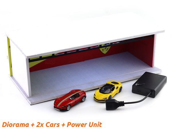 1:64 scale Ferrari diorama with 2 cars and power unit miniature collectible display in India from Scale Arts