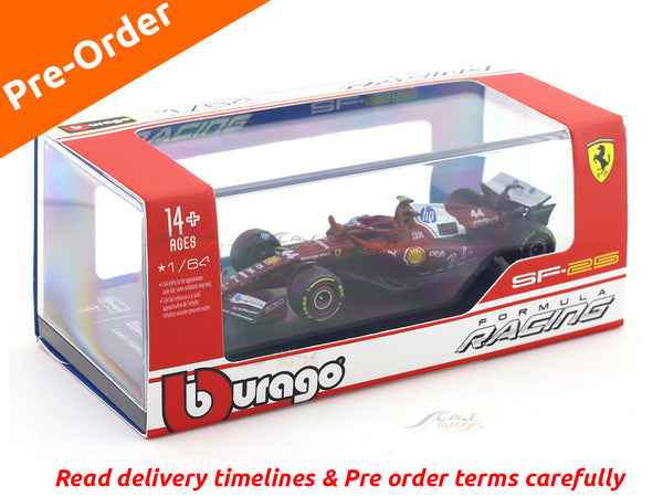 Pre Order : 2025 Ferrari SF25 No 44 1:64 Bburago Licensed Diecast Formula 1 Scale Model Car Collectible
