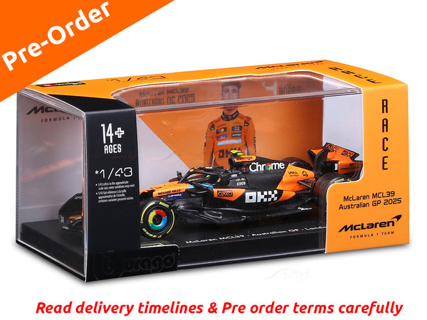 Pre Order : 2025 McLaren MCL39 No4 Australia GP 1:43 Bburago licensed Formula 1 diecast scale model