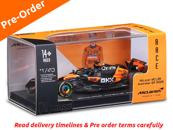 Pre Order : 2025 McLaren MCL39 No81 Australia GP 1:43 Bburago licensed Formula 1 diecast scale model