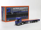 Mercedes-Benz Actros 3-Axle Tractor with Retractable Trailer Blue 1:64 GCD Diecast scale model