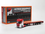 Mercedes-Benz Actros 3-Axle Tractor with Retractable Trailer Red White 1:64 GCD Diecast scale model (Copy)