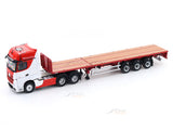 Mercedes-Benz Actros 3-Axle Tractor with Retractable Trailer Red White 1:64 GCD Diecast scale model (Copy)