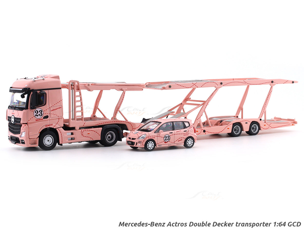 Mercedes-Benz Actros Double Decker transporter pink pig 1:64 GCD