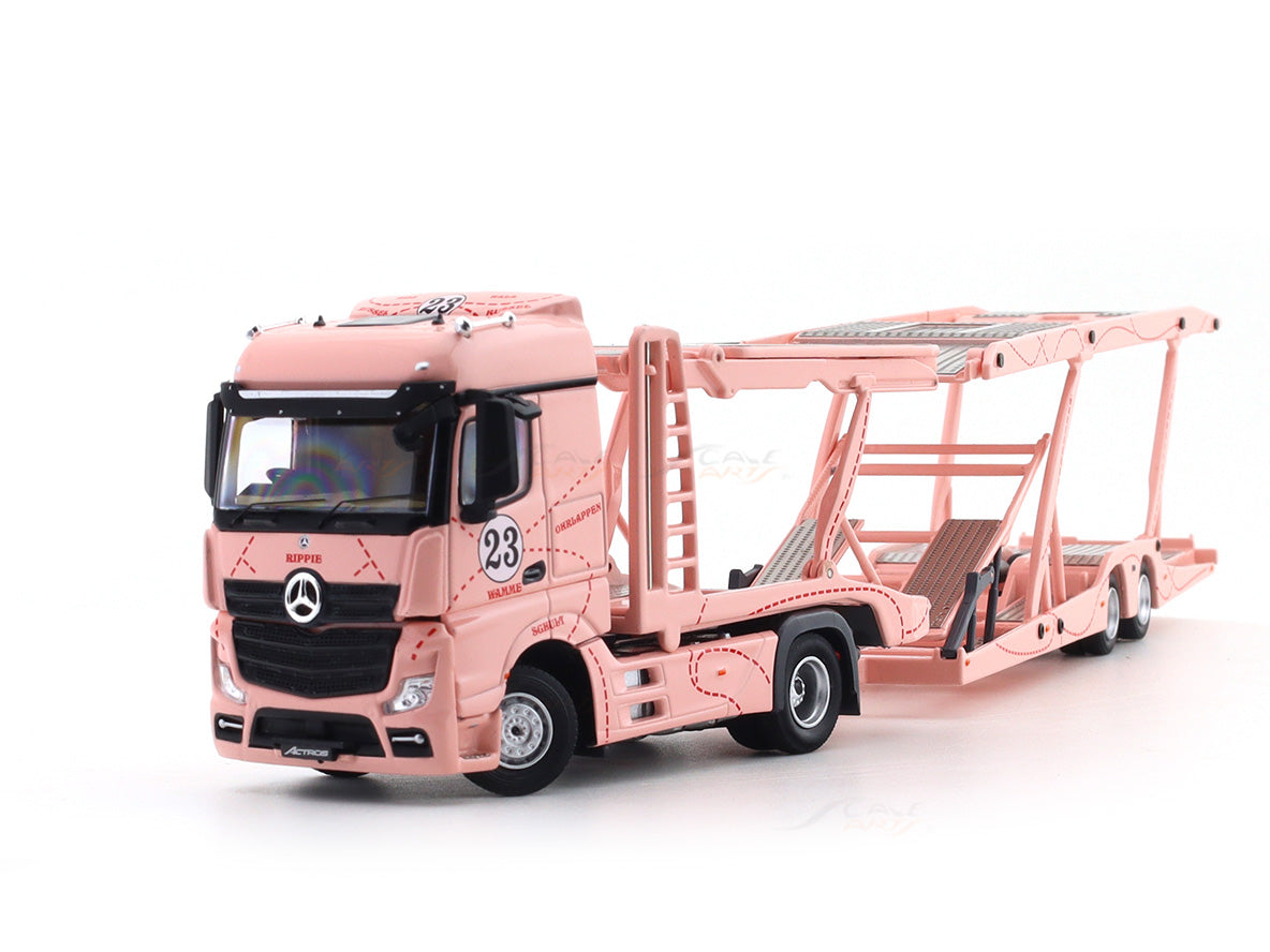 Mercedes-Benz Actros Double Decker transporter pink pig 1:64 GCD