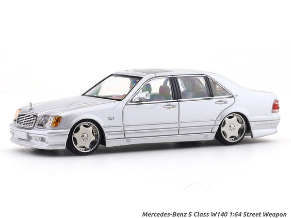 Mercedes-Benz S Class W140 silver 1:64 Street Weapon diecast scale model car miniature