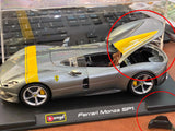 Damaged : Ferrari Monza SP1 silver with Acrylic case 1:24 Bburago licensed diecast Scale Model car