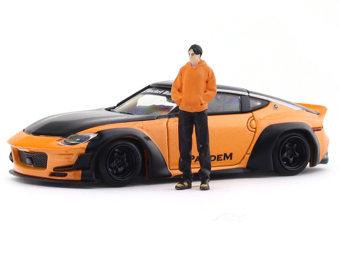 Nissan 400Z Orange with Figure 1:64 Time Micro Diecast Scale Model