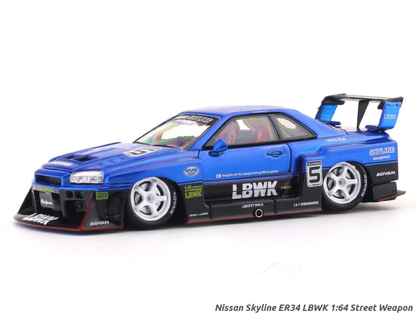 Nissan Skyline ER34 LBWK Blue 1:64 Street Weapon diecast scale model car miniature