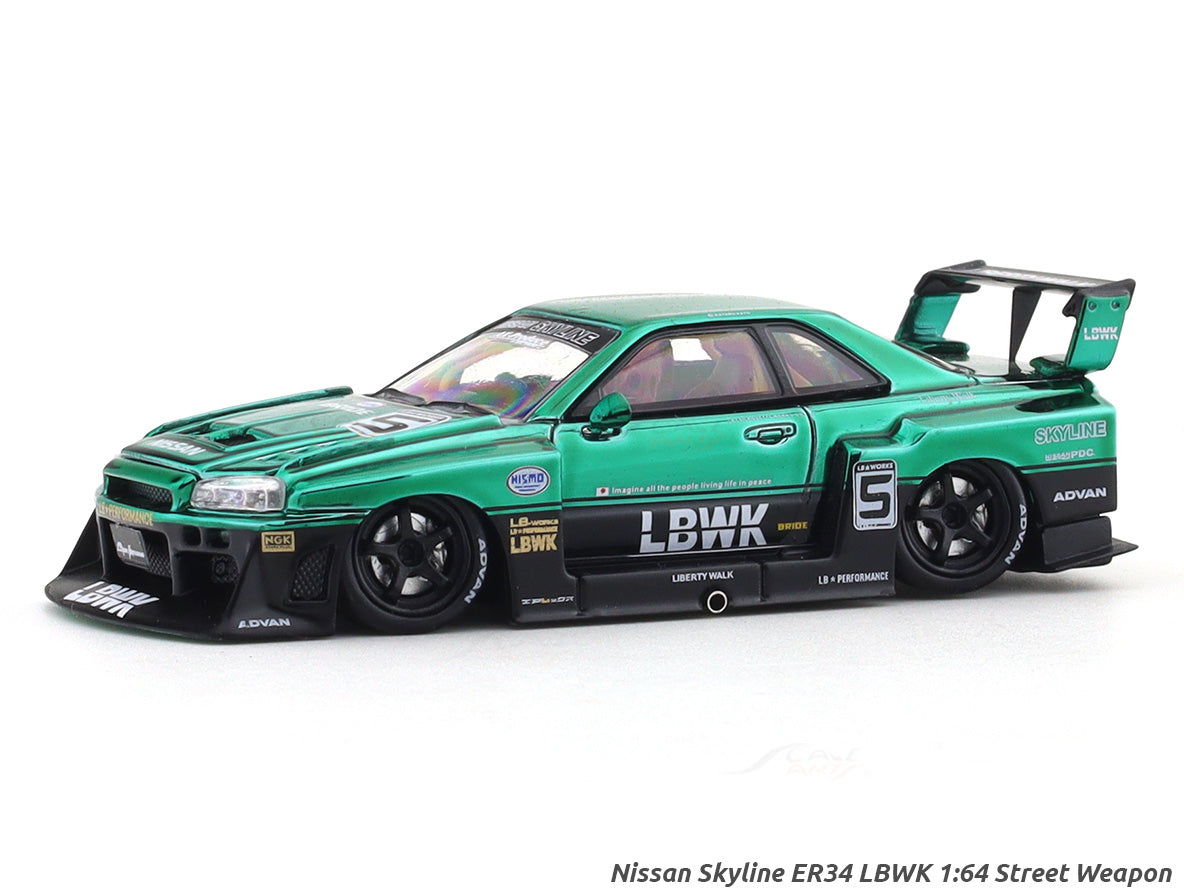 Nissan Skyline ER34 LBWK Green 1:64 Street Weapon diecast scale model ...