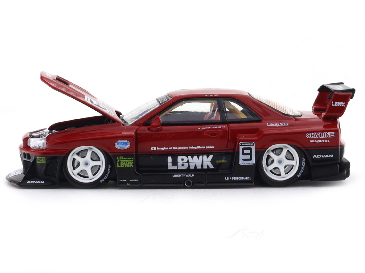 Nissan Skyline ER34 LBWK Red 1:64 Street Weapon Diecast Scale Model Ca