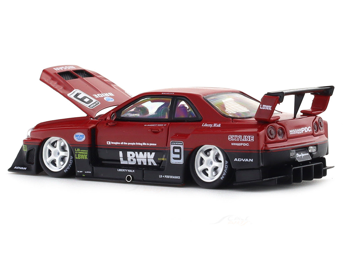 Nissan Skyline ER34 LBWK Red 1:64 Street Weapon Diecast Scale