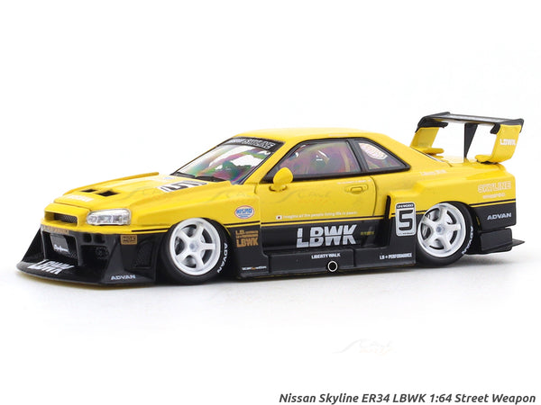 Nissan Skyline ER34 LBWK Yellow  1:64 Street Weapon diecast scale model car miniature