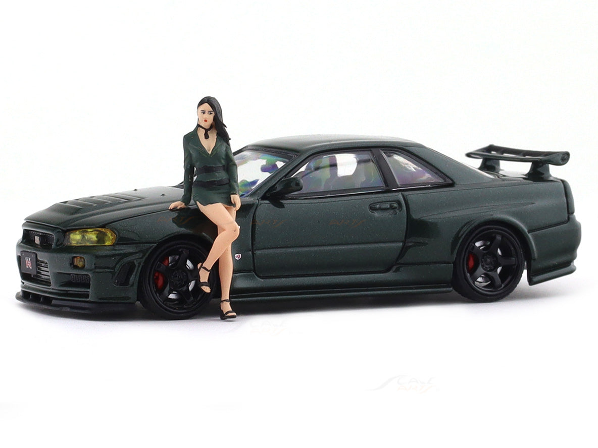 timemicroスカイライン GT-R R34 ミニカー 1/64 nissan-skyline-gtr-r34-green-