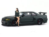 Nissan Skyline GT-R R34 green with figure 1:64 Time Micro diecast scale model car miniature collectible in India from Scale Arts